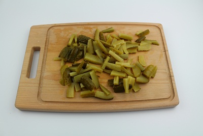 Rassolnik - Russian Soup Cut pickles into strips. ?>