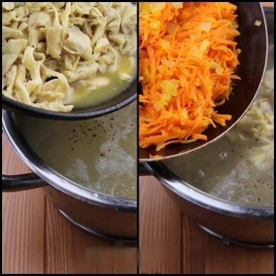 Champignonsoep met bospaddestoelen Voeg champignons toe aan de soep. <br> Voeg gestoofde uien en wortels toe. <br> Zout en peper naar smaak, kook onze soep ongeveer 10 minuten op laag vuur. ?>