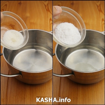 サンマのピクルス 水に砂糖を加えます。 <br>塩を加えます。 ?>
