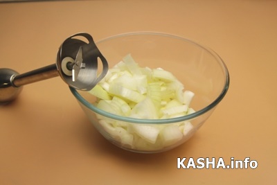  We put the onions in a convenient cup for whipping with a blender. ?>