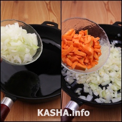 Fügen Sie Karotten und Zwiebeln hinzu. <br>
Salz, Pfeffer und Gewürze.